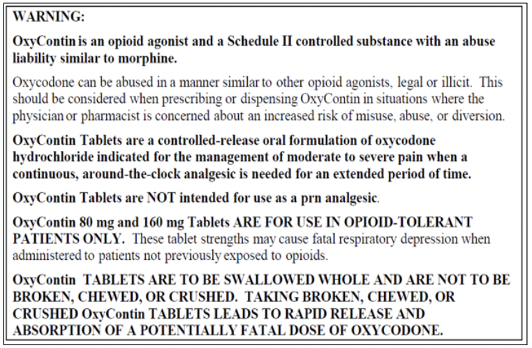 July, 2001: Purdue Pharma also updates the label with a Black Box Warning