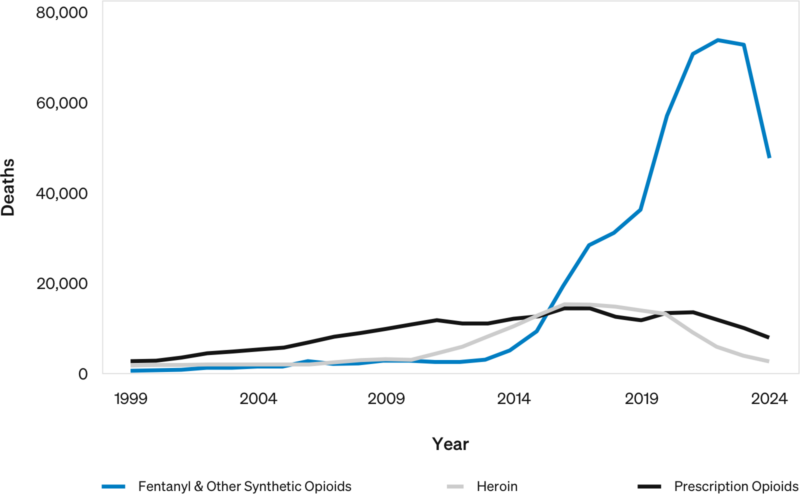 US Drug Overdose Deaths Involving Opioids: 1999–2024
