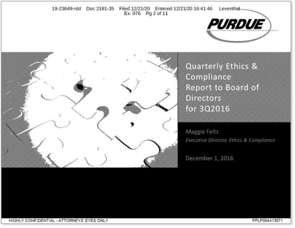 Purdue Quarterly Ethics and Compliance Report to Board of Directors for 3Q2016